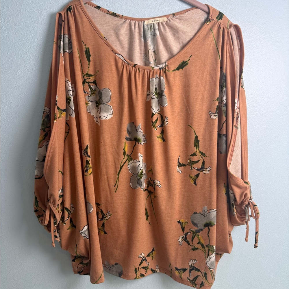 easel Rust Floral Cold-Shoulder Tunic